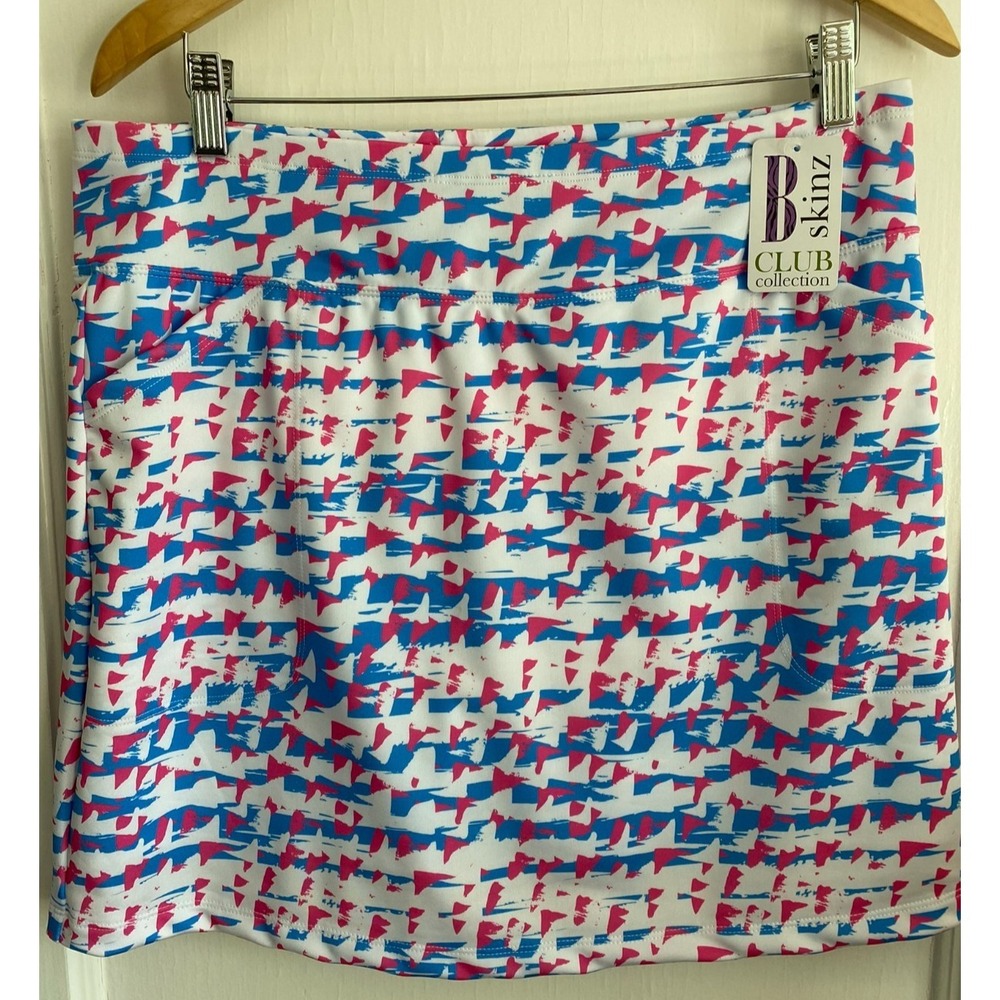 B SKINZ Size L Club Collection Bermuda Triangle Golf Skort Blue Pink New w Tags